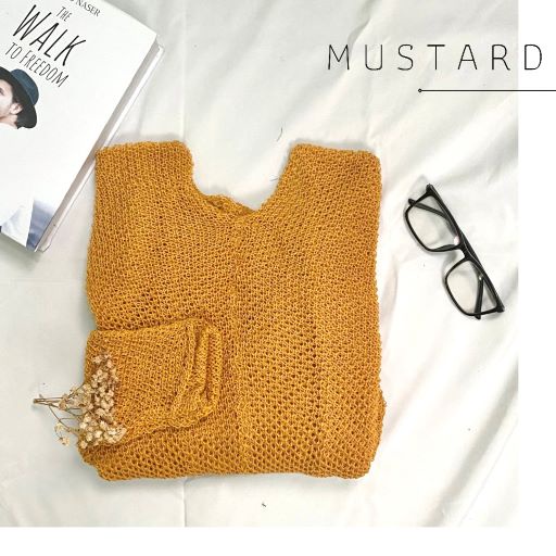CARDIGAN RAJUT / BATWING KELELAWAR CARDIGAN / CARDIGAN BIG SIZE(PREMIUM)-MUSTARD