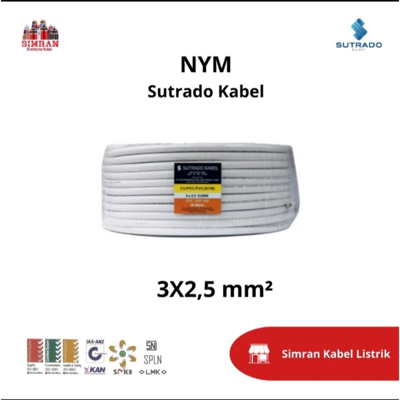 Kabel Listrik NYM 3x2,5 mm²  SUTRADO KABEL @50 Meter
