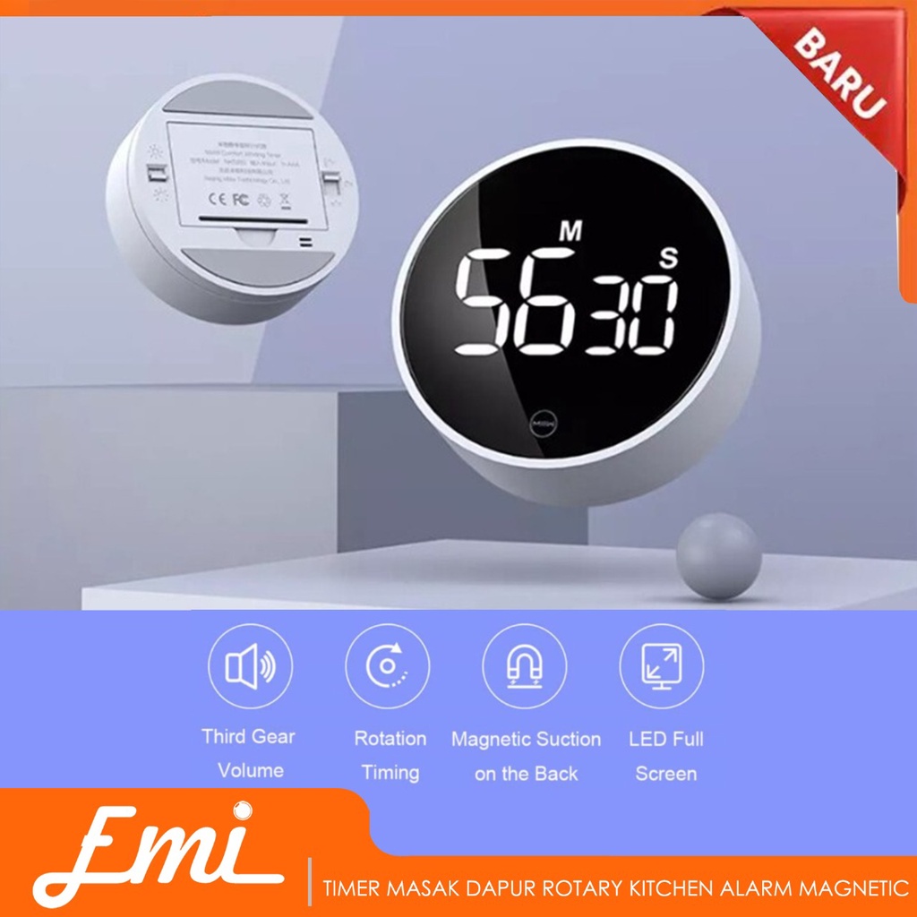 MIIIW Timer Masak Dapur Rotary Kitchen Alarm Magnetic LED Display