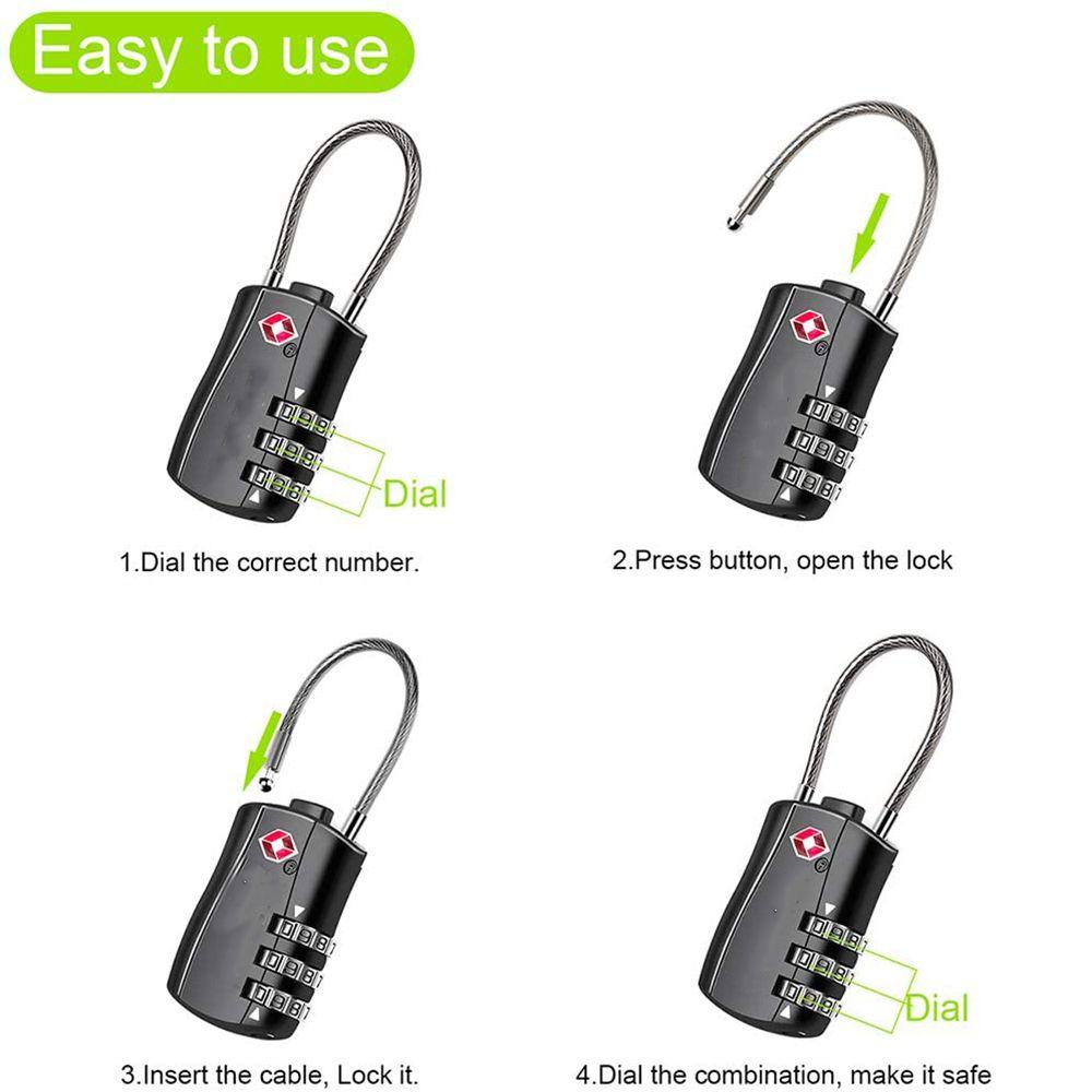 Gembok PINEAPPLE TSA Customs Lock Koper Tahan Cuaca Serbaguna 3digis TSA Steel Wire Lock