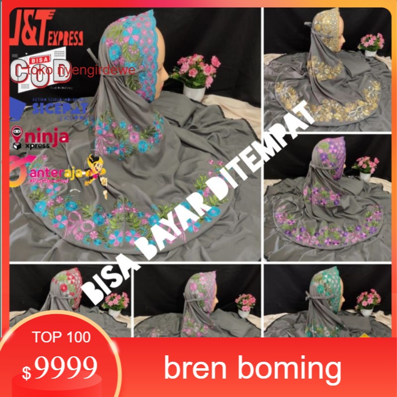 NEW Terbaru Mukena Kudus Potongan Dewasa Bordir Warna Dasar Abu-Abu | Mukena Kudus Potongan Atas Baw