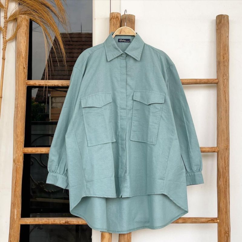 Kemeja Poket Oversize  Polos Bahan Rayon Viscos Adem Lembut