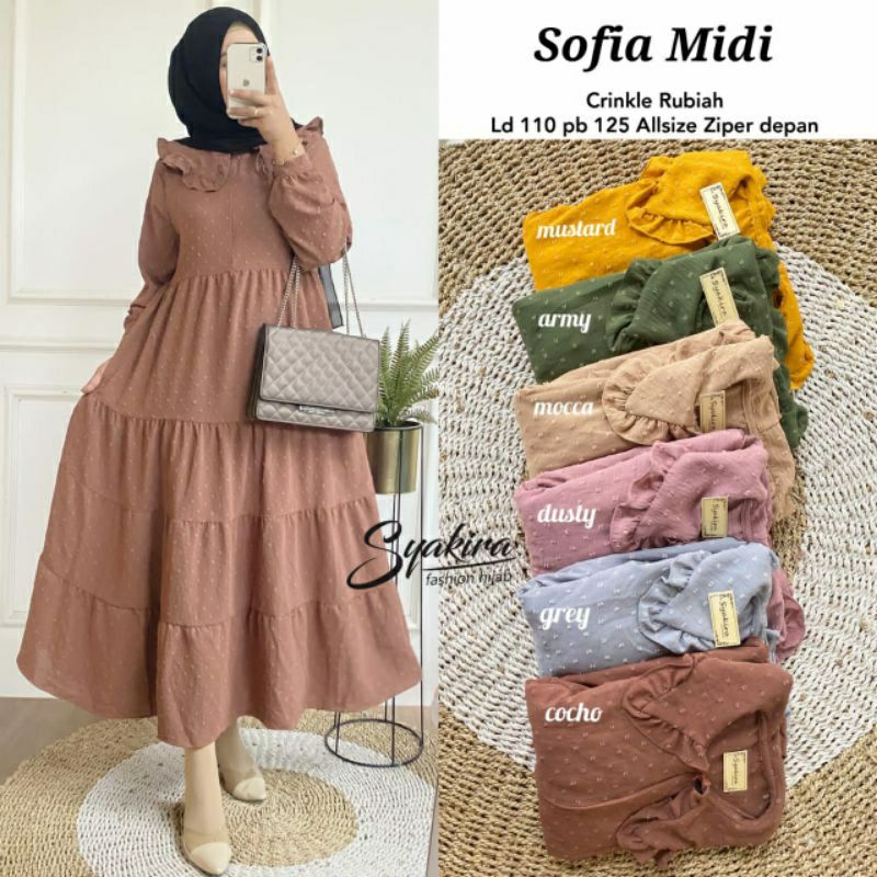 Sofia midi gamis crinkle uragiri dotty Rubiah pb 130cm