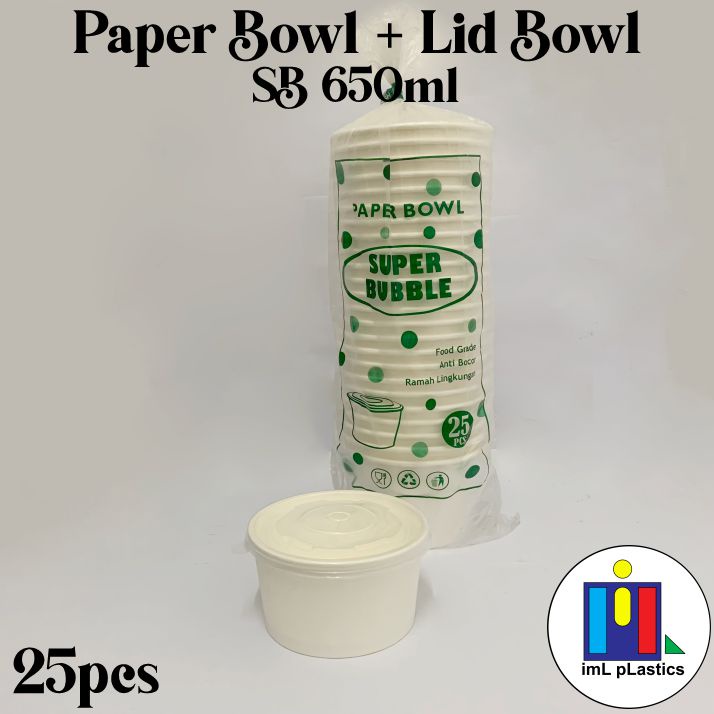 Paper Bowl SB 650ml + Lid bowl - 1 set isi 25pcs