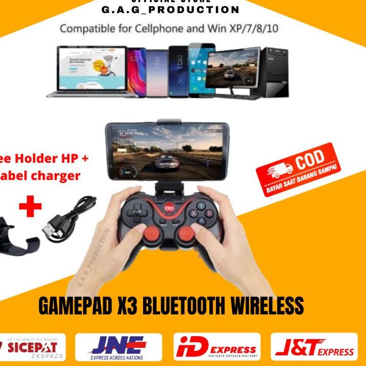 Terbaik.. Gamepad X3 ORIGINAL bluetooth smartphone joystick PC holder wireless
