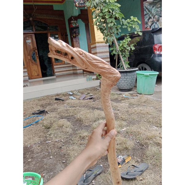 tongkat Jalan kayu stigi berukiran naga