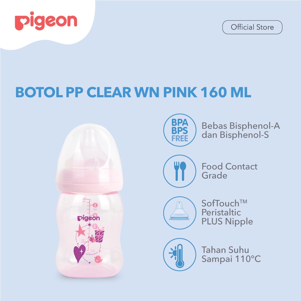 Pigeon Botol Wide Neck Clear 160ml BIRU PINK Botol Susu Bayi