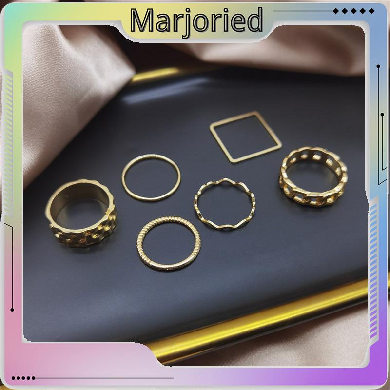 4pcs / Set Cincin Jari Telunjuk Bentuk Geometris Gaya Retro Untuk Wanita-MJD