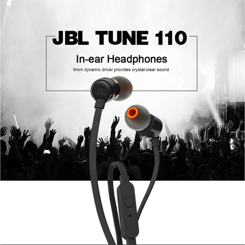 Jbl T110 Headset Earphone Earbuds Sport Musik Stereo Deep Bass Kabel Jack 3.5mm Dengan Mic