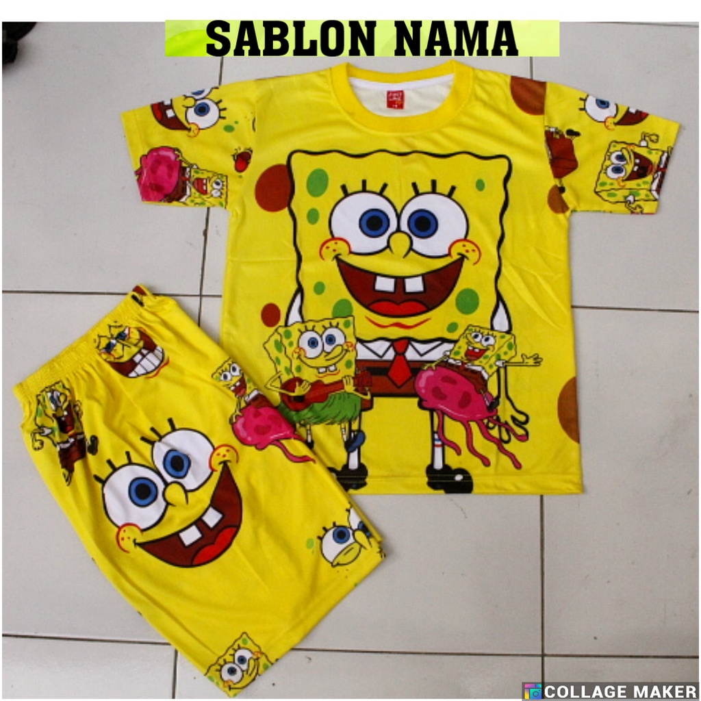 jersey kaos spongebob anak lengan pendek celana pendek usia 2-12thn