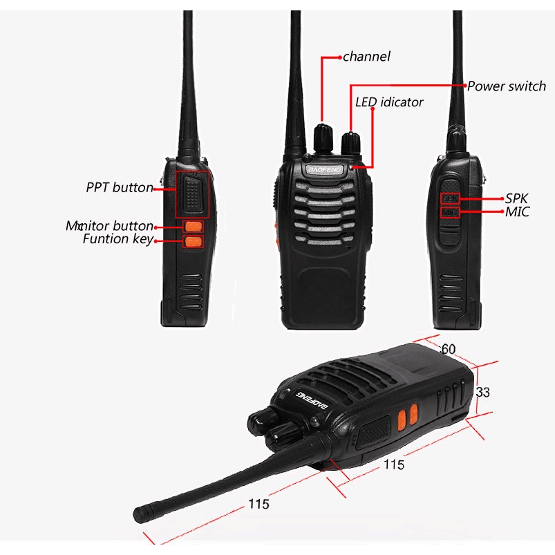 HT BF888S Handy Talky Walkie Talkie Perangkat Outdoor Radio Komunikasi Dengan Senter UHF 400-470MHz 3000mAh + Earset [Earphone]  3pcs