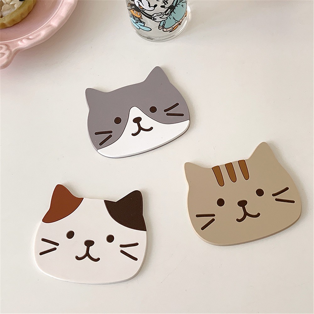 【COD Tangding】Silicone Cat PVC Insulation Non-slip Thick Cup Mat Table ware Mat Placemats Coasters