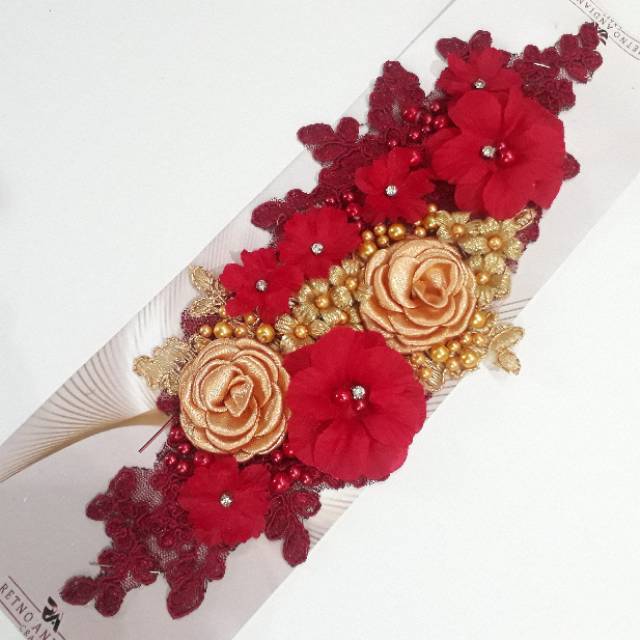 Headpiece hijab merah maroon gold