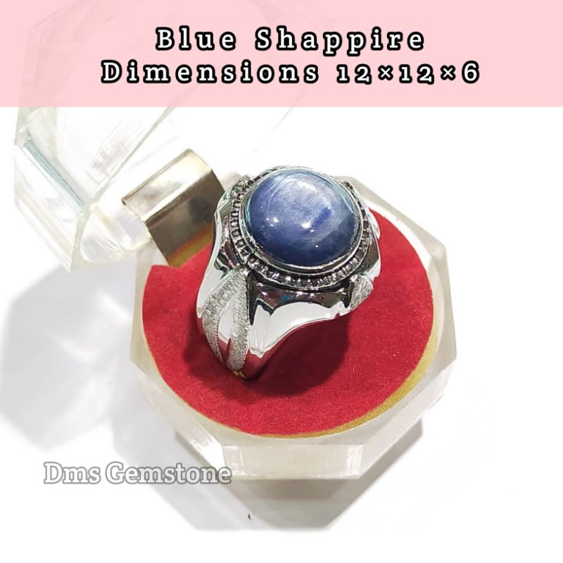 Cincin Permata Blue Shappire Asli Natural/ Batu Permata/ Batu Akik