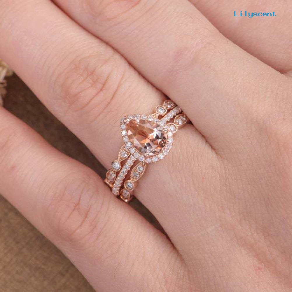 3pcs / Set Cincin Berlian Imitasi Bentuk Pir Stackable Untuk Wanita