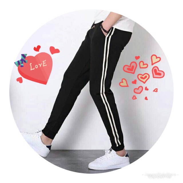  CELANA  JOGGER  HITAM LIST GARIS  DUA PUTIH  CELANA  JOGGER  