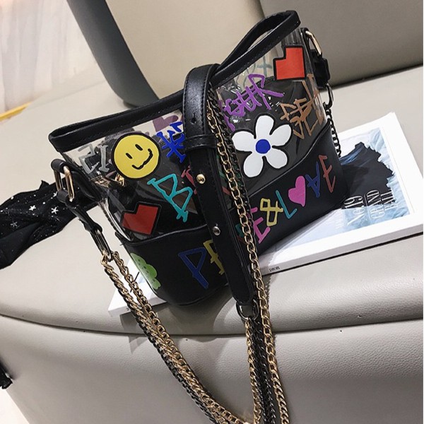 Channel Gabrielle Graffiti Slingbag / Gabrielle Hobo Bag / Tas Selempang Pvc Transparan plastik