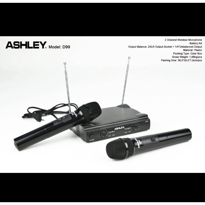 ashley mic wireless d99 d 99 microphone garansi 2 tahun original