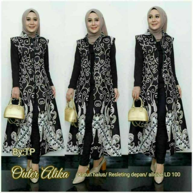 Outer batik tanpa lengan modern resleting murah