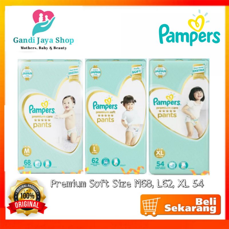 PAMPERS Premium Soft Popok Celana M68/L62/XL54