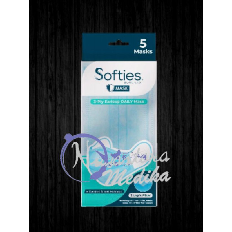 Masker Surgical - Daily Dewasa / Anak Original Softies 3 Ply Earloop 5 Pcs