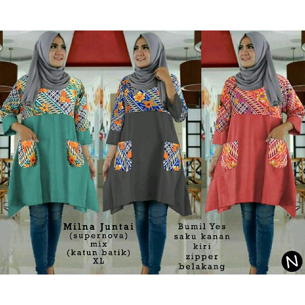 cn 58262 dress juntai tunic tunik kemeja imut batik etnik songket simple elegan pakaian atasan
