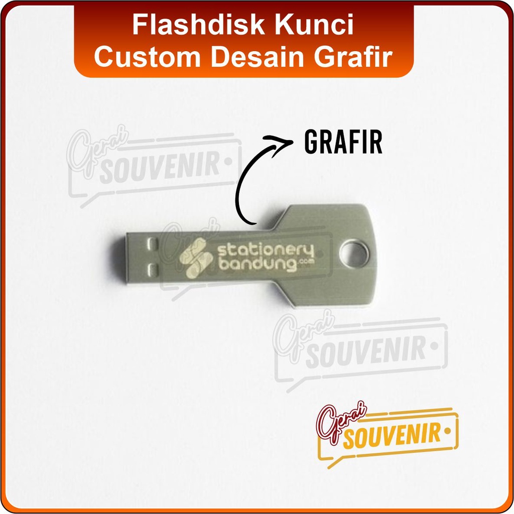 Flashdisk kunci custom desain Grafir Flash disk usb grafir laser souvenir kado hadiah event seminar