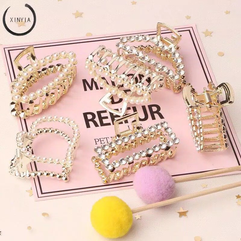 (  Fy ) Korean Jepit Rambut import H46 Large Size Clip Pearl Hairpin Rhinestone Sweet Lovely B16