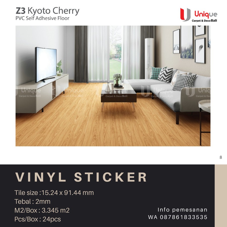 Vinyl Lantai Sticker Marvel Tebal 3mm Z3 Kyoto Cherry / Karpet Vinyl Stiker Motif Kayu Murah