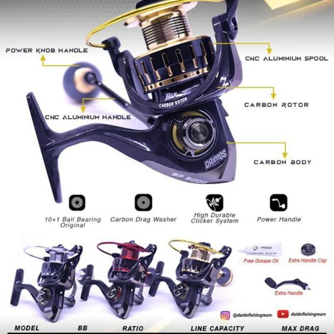 Bagus Reel Daido Daimos Pro 6000 Power Handel Body Carbon - Silver Berkualitas