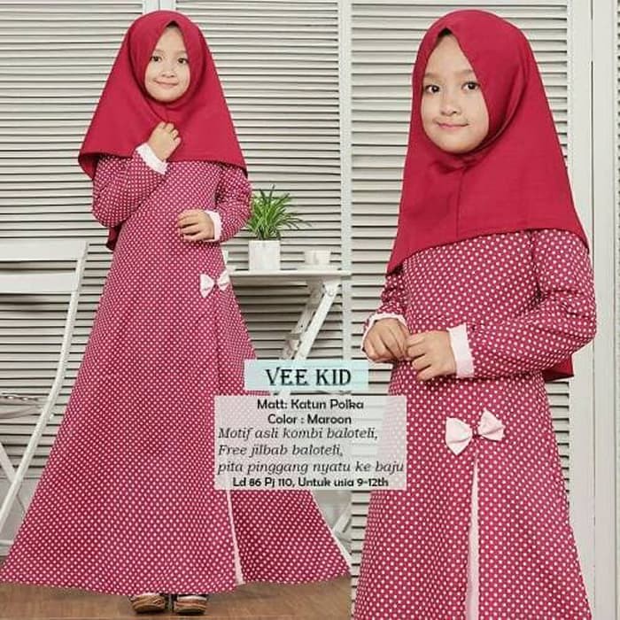 terlaris termurah sdf gamis VEE KID MAROON / baju muslim anak perempuan 9-12 tahun  pesta ulang tahu