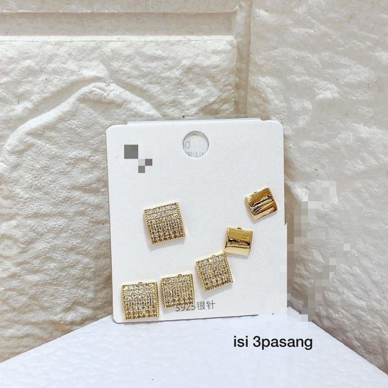 Anting Silver925 Perak Isi 3set Anti Karat anti alergi anting premium blink blink ant-104