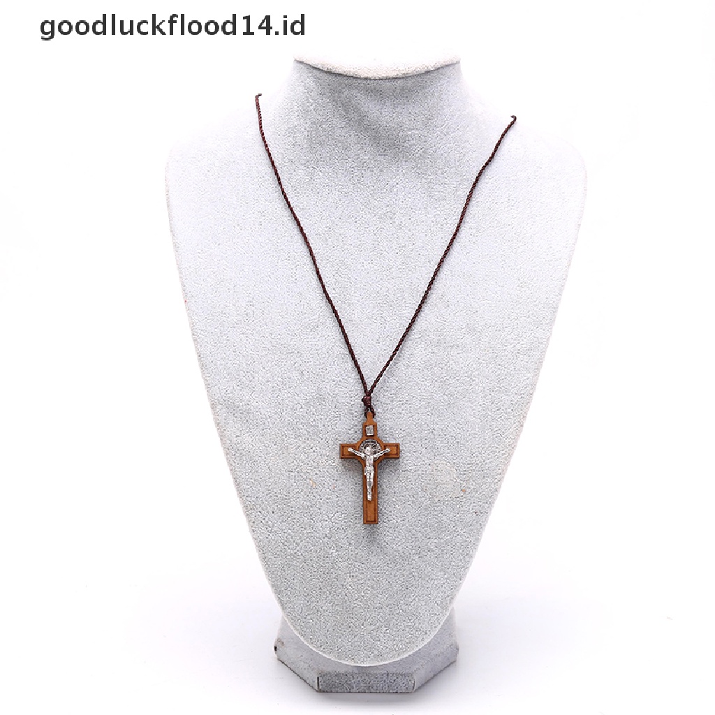 [OOID] Retro Jesus Cross Necklace Wood Metal Pendant Jewelry Charm Necklace Gift ID