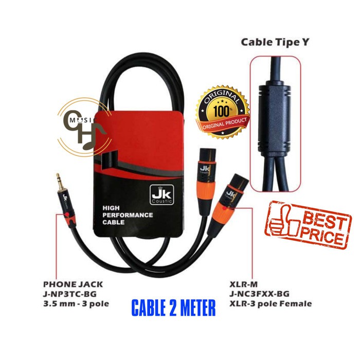 KABEL AUX JACK TRS 3.5 TO DUAL JACK XLR FEMALE tipe Y