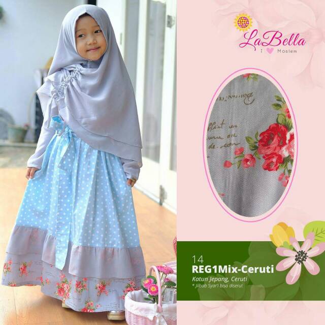 Gamis labella anak // pakaian muslim anak labella // baju gamis anak labella Reg1mix- ceruty 14