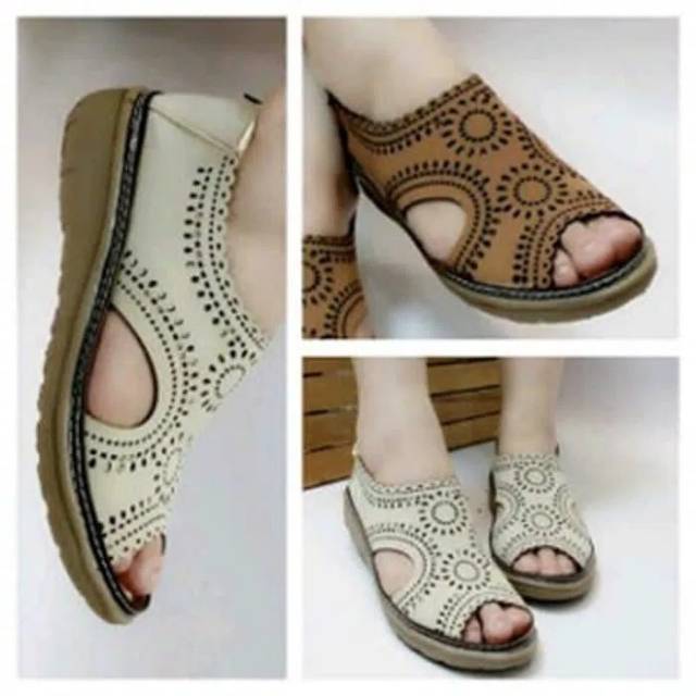 COD Sepatu Sandal Wanita Kulit Laser BN08