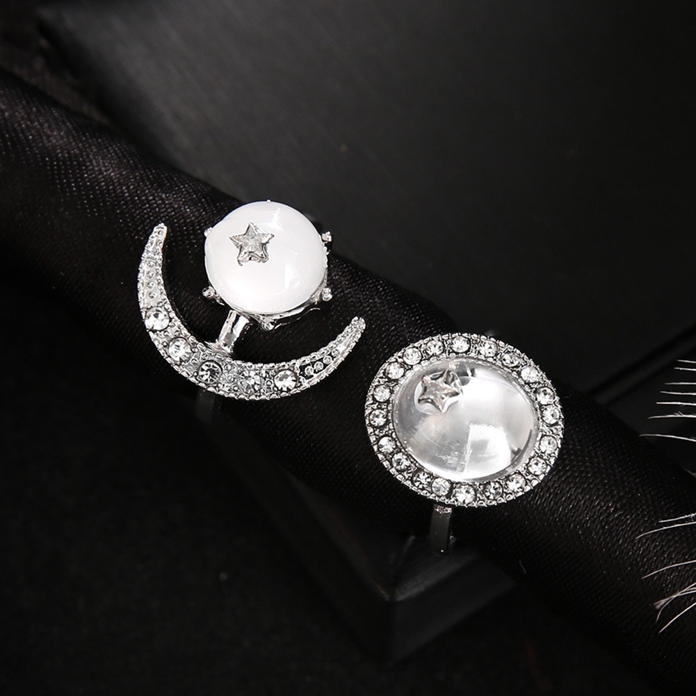 Hu Hu Hu Hu Hu Alat Bantu Pasang Kacamata♡ 2pcs / Set Cincin Buku Jari Aneka Bentuk Warna Silver Gaya Boho Untuk Wanita