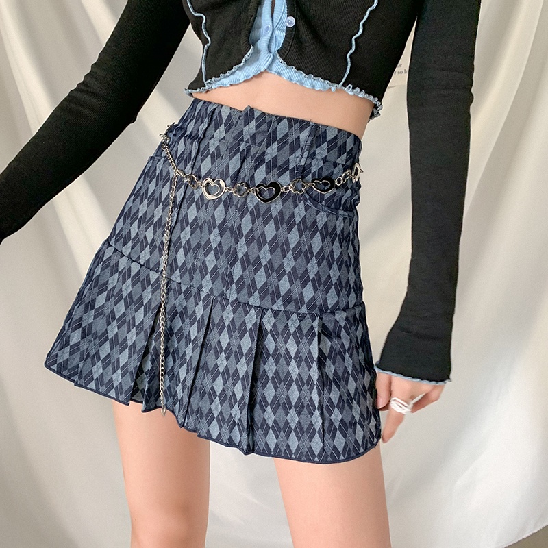 #Sisjuly#New jk college style retro plaid high waist A-line skirt female slim lotus leaf skirt