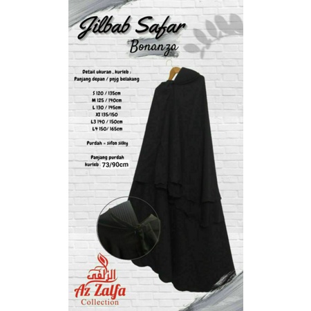 Jilbab Safar Bonanza Jetblack Ready dan PO, Semata Kaki, Purdah 2 Lapis Sifon Silky - Jilbab Safar B