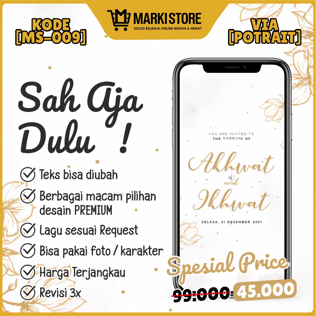 UNDANGAN DIGITAL PERNIKAHAN VIDEO MODERN ELEGAN ISLAMI JAWA MURAH WEDDING INVITATION KODE MS-009