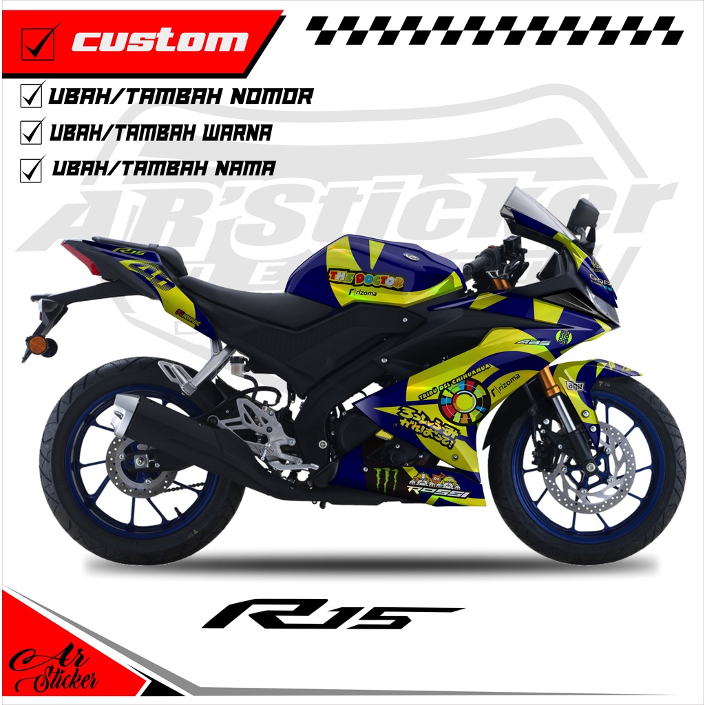 Decal R15 V3 Hologram Pelangi, Chrome - Stiker Dekal Yamaha R15 V3 Full Body Desain Valentino Rossi 