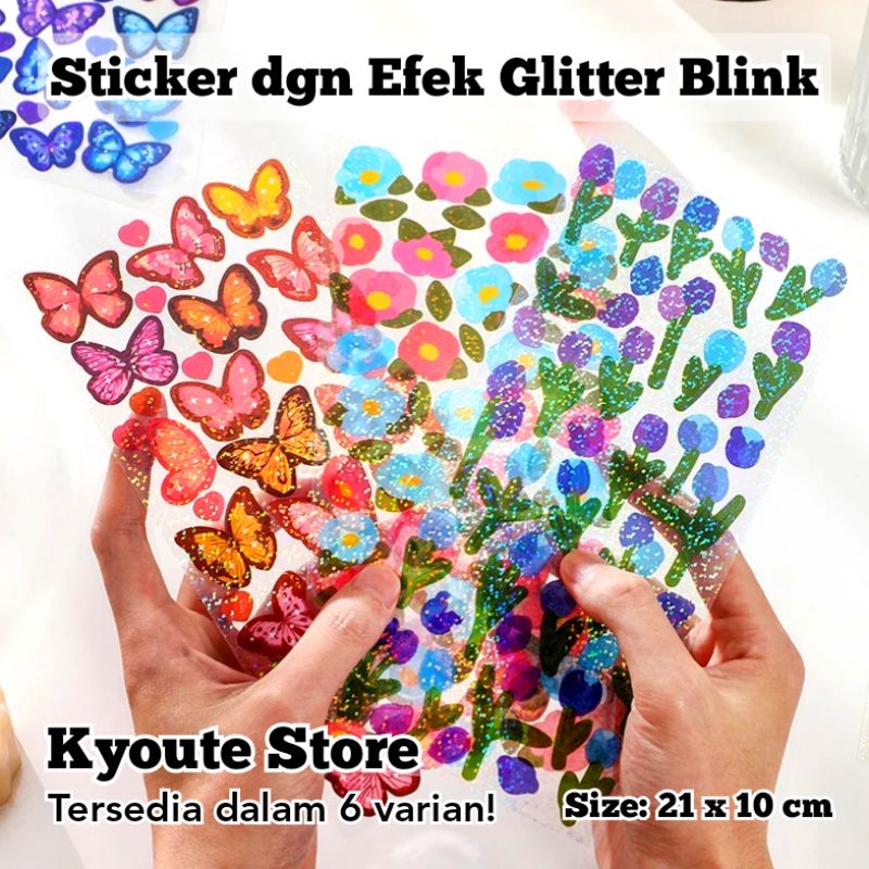 

Sticker Sheet Dekorasi Bunga Kupu Flower Butterfly Glitter Blink Scrapbook DIY Bujo Journal Seal
