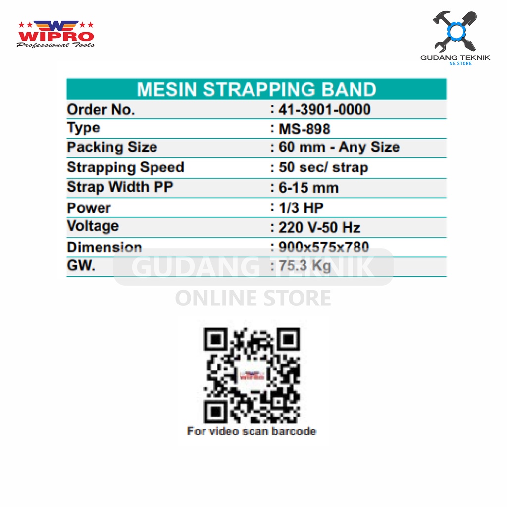 Mesin Strapping Band SEMI AUTOMATIC WIPRO MS 898 / Alat Ikat Kardus Packing Strepping Striping Bend WIPRO MS-898 MS898