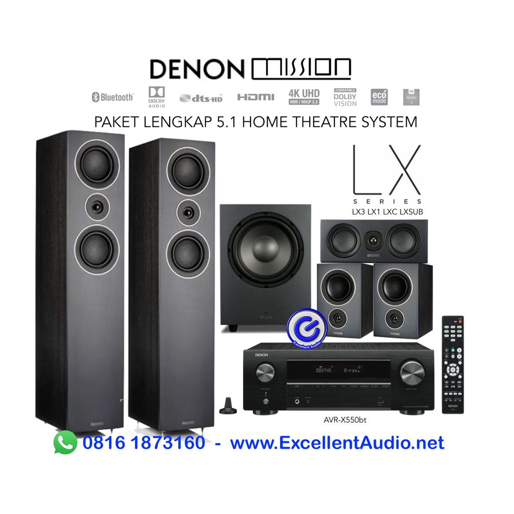 Paket lengkap Denon AVR X550bt X550 Mission LX3 LX1 LXC LX10 Sub Home theatre system