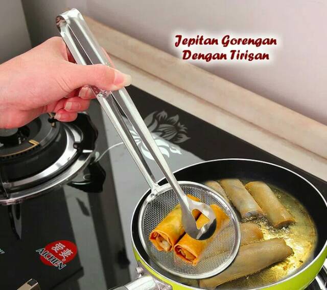 JEPITAN GORENGAN DENGAN TIRISAN MINYAK / CAPIT MAKANAN BAHAN STAINLES