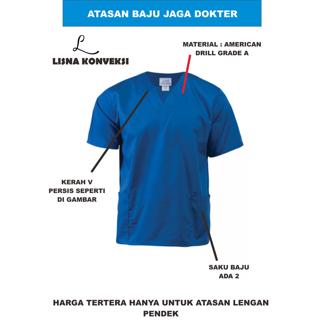 Atasan Baju Jaga/Baju OKA/APD/Baju Dokter American Drill XS-XL