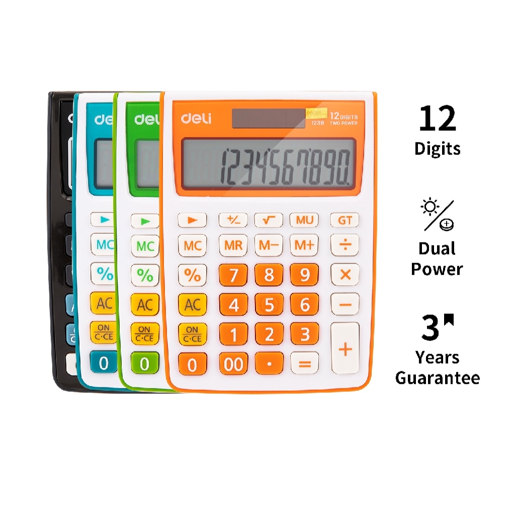 HAPPY TIME DELI KALKULATOR PORTABLE 12 DIGIT LAYAR LCD BESAR WARNA WARNI PORTABLE CALCULATOR PERLENGKAPAN SEKOLAH KANTOR KULIAH E1122