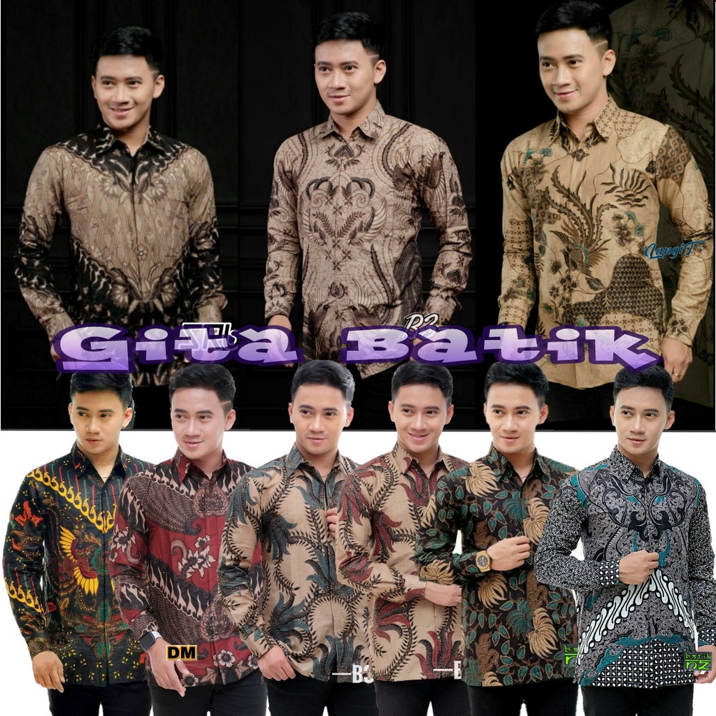 Batik Pria Lengan Panjang Gus Azmi BATIK AZMIL HRB026 motif KERATONAN Kode 002 size M L XL XXL Regul