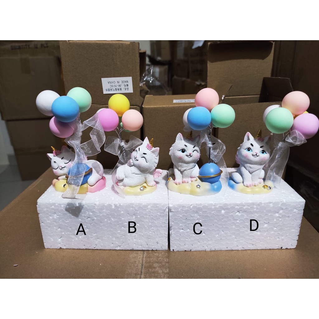 Pajangan Mobil Bobble Head Kucing Unicorn Dengan Balon Pajangan Meja