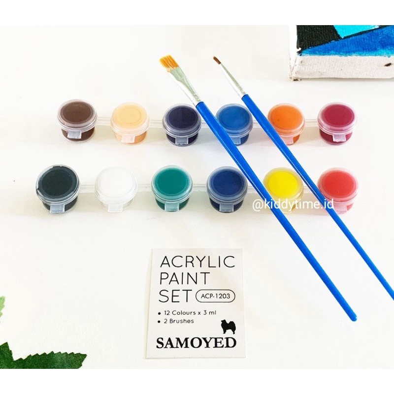 

cat acrylic akrilik cat lukis 12 warna plus 2 kuas / painting set cat dan kuas